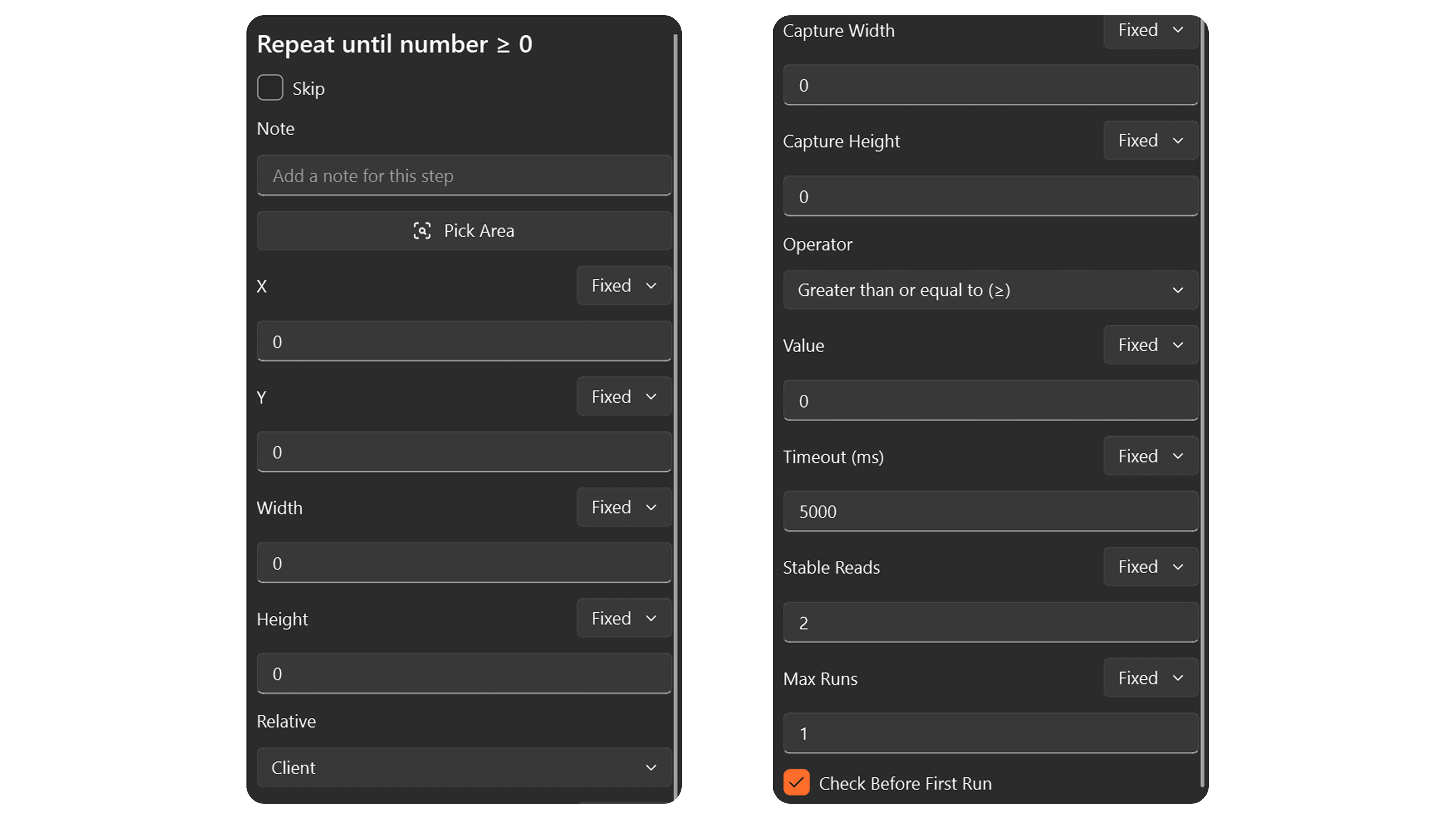 Repeat Until Number step properties
