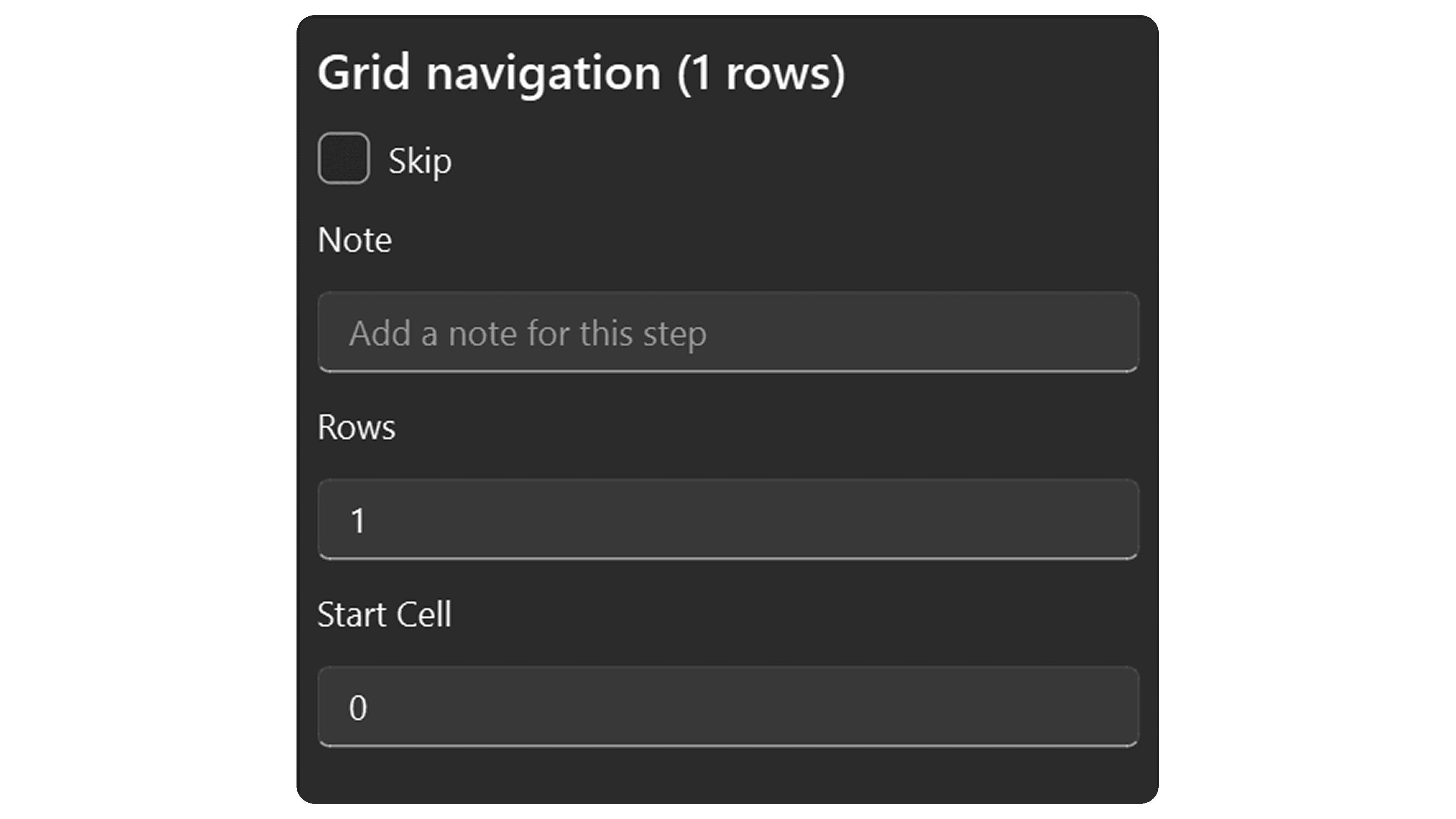 Grid Navigation step properties
