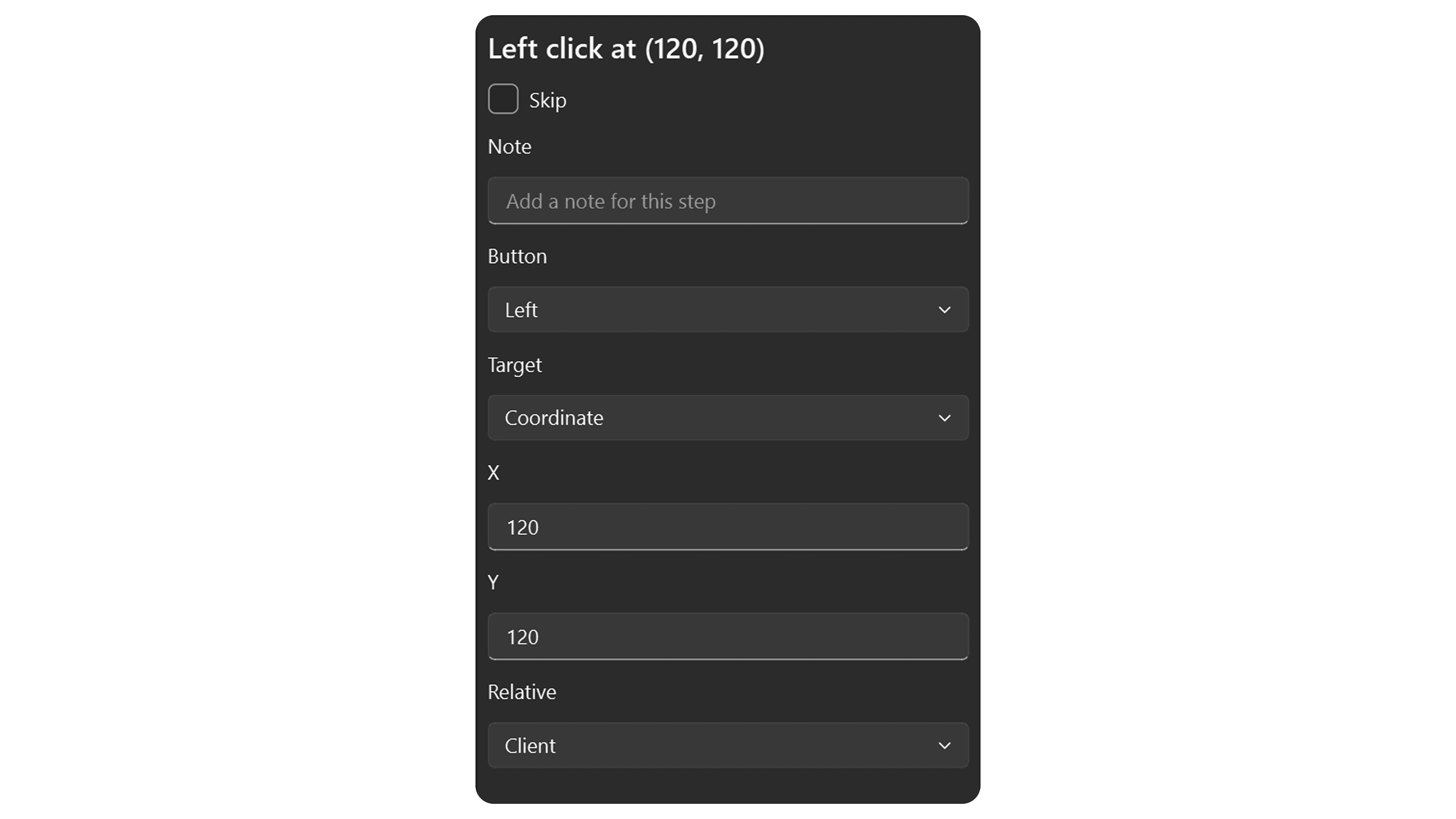 Mouse Click step properties