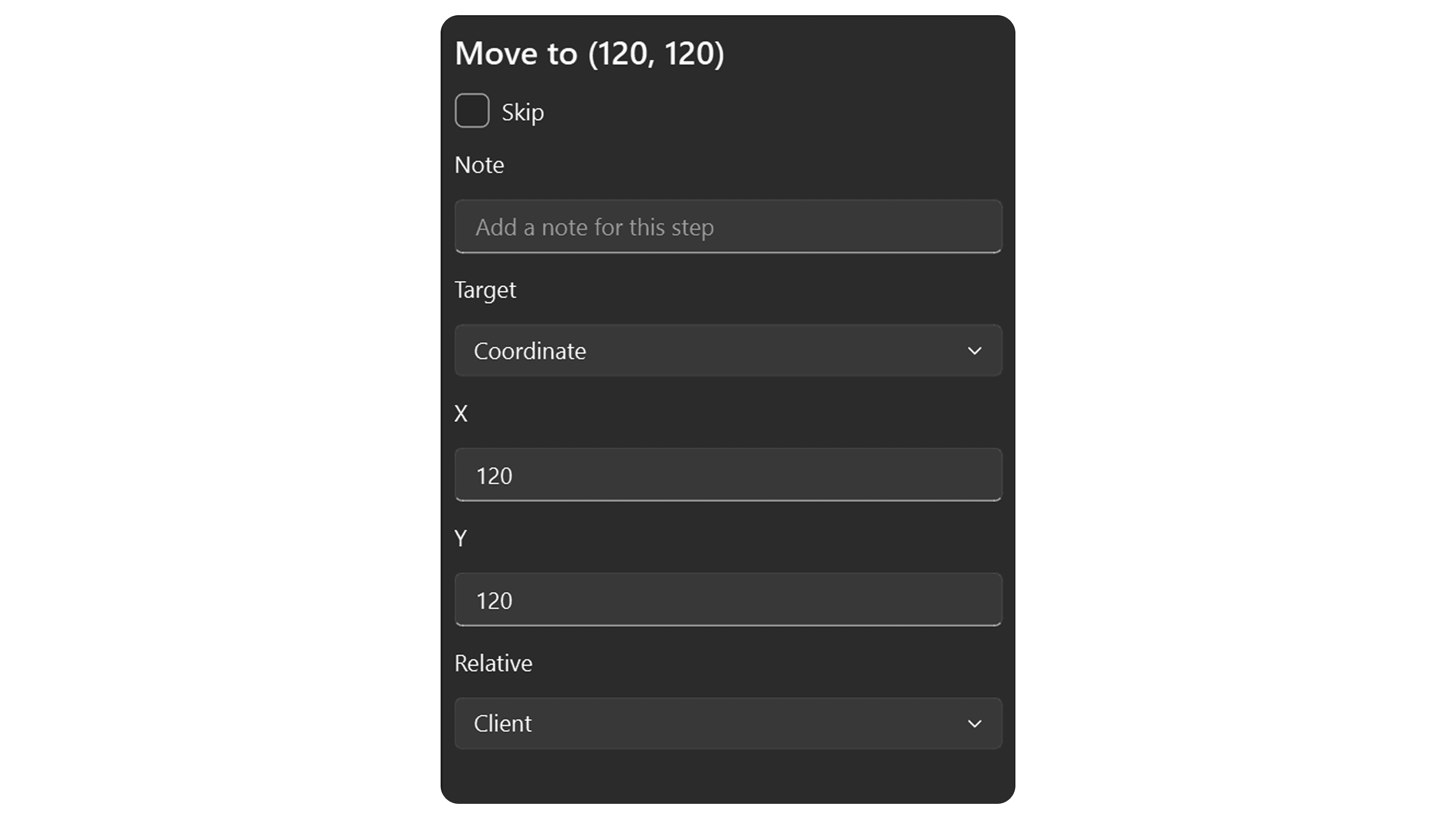Mouse Move step properties