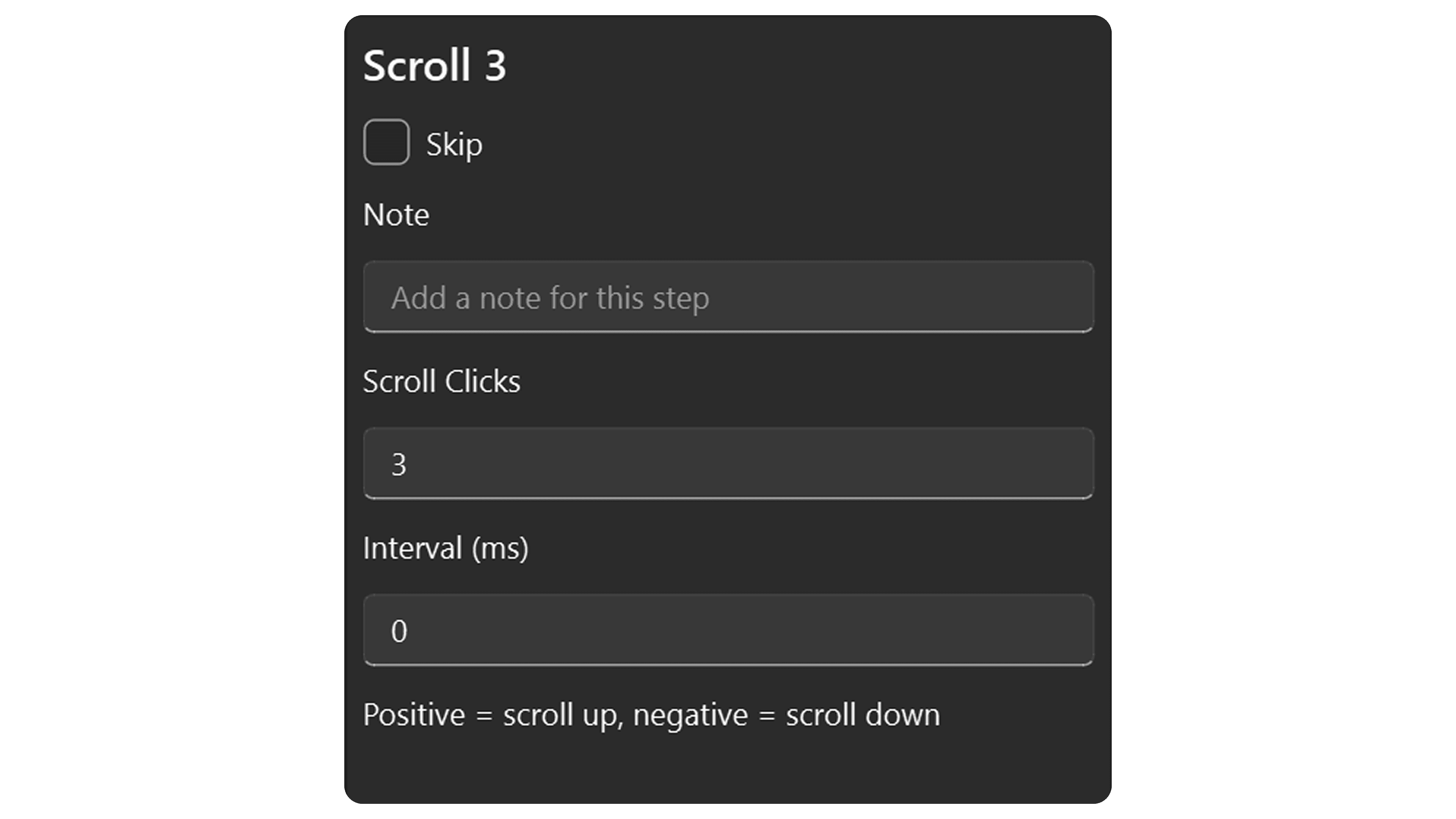Mouse Scroll step properties